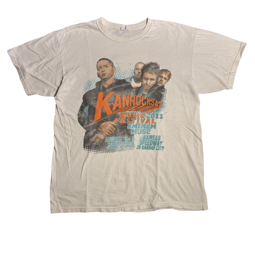Vintage 2011 Kanrocksas Music Festival T-Shirt Eminem Muse Kid Cudi White Large